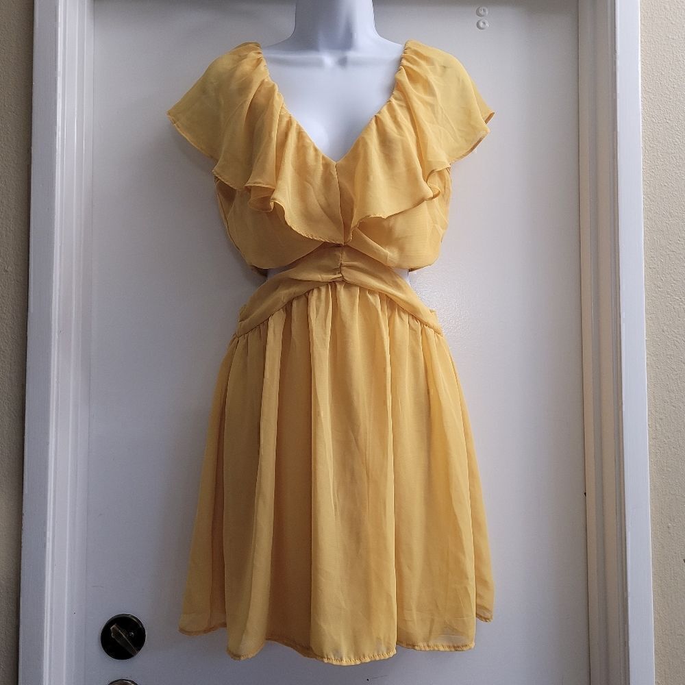 Foreign exchange yellow ruffled cut out dress